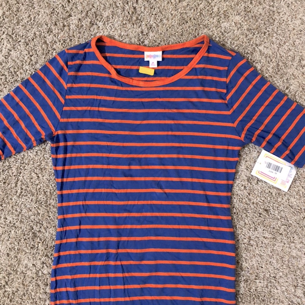 LuLaRoe Julia dress size M blue with orange stripes